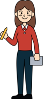 A woman is holding a pencil and smiling. Teacher. png