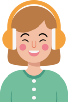 A girl wearing headphones and smiling. music day. png