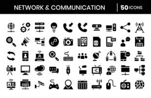 Network And Communication Glyph Icons Set vector