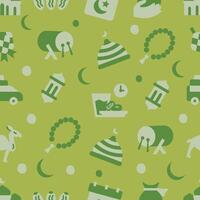 Seamless green pattern Ramadan flat elements background. Vector illustration.