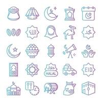 Ramadan icons bundle. Gradient outline icon style. Vector illustration.