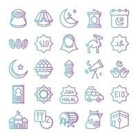 Ramadan icons bundle. Gradient outline icon style. Vector illustration.