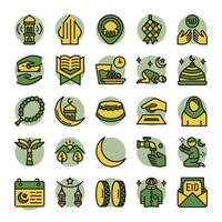 Ramadan icons bundle. Filled outline icon style. vector