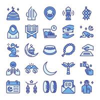 Ramadan icons bundle. Blue color outline icon style. vector