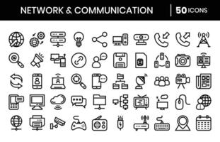 Network And Communication Outline Icons Set vector