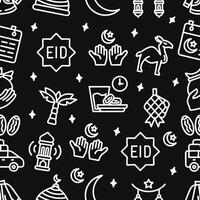 Seamless pattern of Ramadan on a black background. Hand-drawn vector illustration.