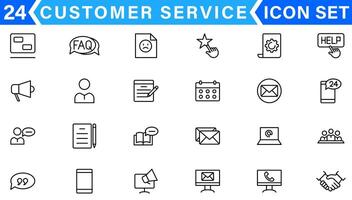 Line icons related to customer experience, client satisfaction, review, feedback. Outline icon collection. Editable stroke. Vector illustration