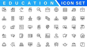 Education and Learning web icons in line style. School, university, textbook, learning. Vector illustration.