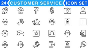 Line icons related to customer experience, client satisfaction, review, feedback. Outline icon collection. Editable stroke. Vector illustration