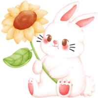 Watercolor Easter Bunny Holding Sunflower Illustration png