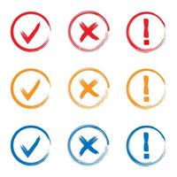 Check mark or done and yes signs, cross warning or wrong, exclamation and attention sign symbol vector. vector