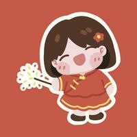 Chinese New Year Girl Kid Fir... vector