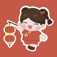 chino nuevo año niña niño lan... vector