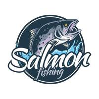 Salmon fishing logo design template vector