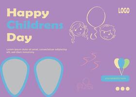 Fun colorful happy children,s day horizontal banner template vector