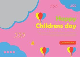 Fun colorful happy children,s day horizontal banner template vector