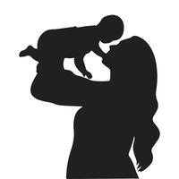 Mother holding her newborn, silhouette vector