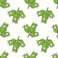 Pattern hazelnut not ripe, hand drawn green sketch. vector