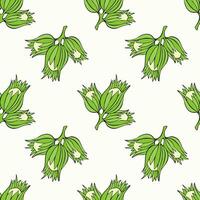 Pattern hazelnut not ripe, hand drawn green sketch. vector