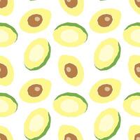 Avocado pattern, hand-drawn, stylized half of the fruit with nut inside, on white background. vector