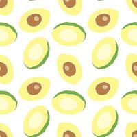 Avocado pattern, hand-drawn, stylized half of the fruit with nut inside, on white background. vector