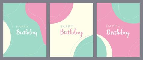 Happy Birthday cards set , boho style pastel color. vector