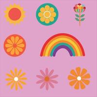 genial y encantador hippie arco iris orgullo vector conjunto