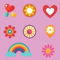 Pretty and lovely hipppie rainbow pride  vector set