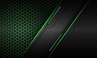 Abstract green light hexagon mesh dark grey metallic black line cyber geometric slash design modern technology futuristic creative blackground vector