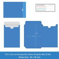 Envelope Size 22.9 x 32.4 cm dieline template and 3d box vector