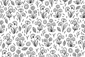 Outline seamless floral pattern with hand drawn flowers. Line art seamless black and white floral pattern. Endless repeating minimalistic abstract design. vector