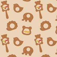 Wooden rattles vector pattern, baby seamless pattern, print for clothes, pattern for packaging