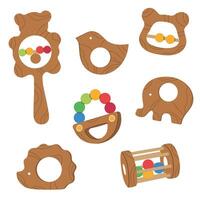 Wooden Toy Set Wooden Baby Play Rattles Wooden Elephant Wooden Bird Natural Material Rattles Eco Friendly Rattles vector