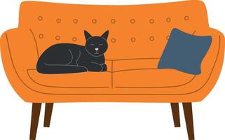 Cat on the sofa, cat sleeping on a soft comfortable sofa, happy sleeping pet, pet drawing, vector clipart