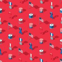 Patriotic US independence day seamless pattern on red background vector