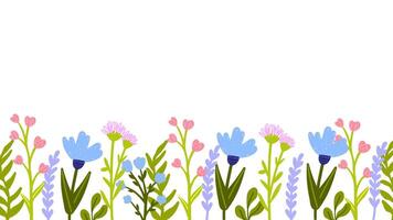 Abstract Horizontal banner spring blooming flowers, herb border vector