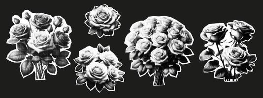 ai generado Rosa ramo de flores retro trama de semitonos collage pegatina conjunto vector