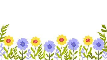 Abstract Horizontal banner blooming flowers, leaves border vector