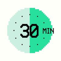 8-bit  30-minute Timer composed of square pixels, Round Design of Green Color. vector