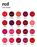 rojo color sombras muestras paleta con nombres vector