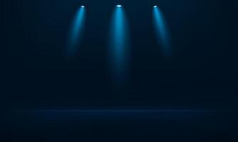 Dark Blue studio room background. Empty Black studio room background. Empty room with spotlight effect. Template mock up for display of product, Business backdrop. Vector illustration.