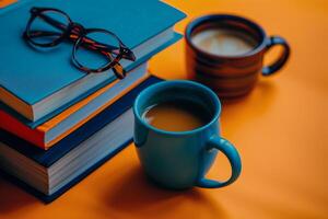 AI generated Stack of Books and Coffee Cup photo