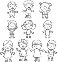 AI generated well hand drawing cute kids set doodle style illustration black color only vector