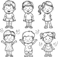 AI generated well hand drawing cute kids set doodle style illustration black color only vector