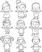 AI generated well hand drawing cute kids set doodle style illustration black color only vector