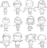 AI generated well hand drawing cute kids set doodle style illustration black color only vector