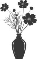 AI generated Silhouette cosmos flower in the vase black color only vector