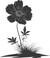 AI generated Silhouette cosmos flower in the ground black color only vector