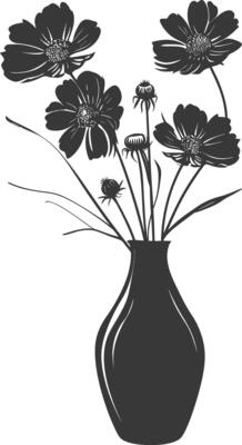 AI generated Silhouette cosmos flower in the vase black color only