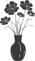 AI generated Silhouette cosmos flower in the vase black color only vector